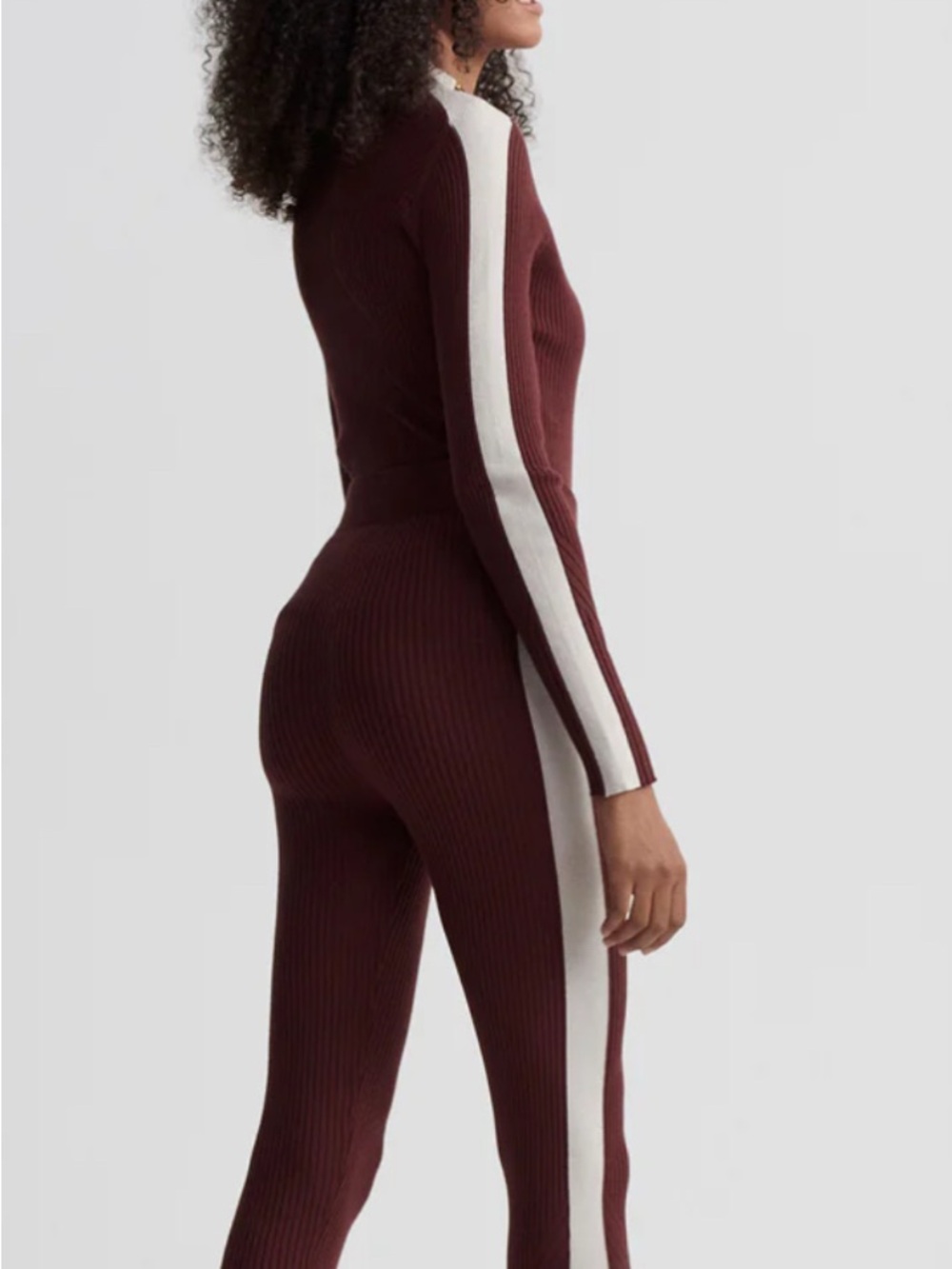 Varley Aiden Knit Leggings Large Red Chocolate Ribbed High Rise Side Stripe NWOT